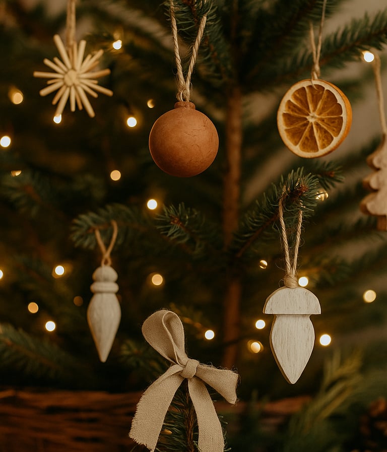 Rustic Christmas mantel with garland, candles, pinecones, and a wreath above a glowing fireplace.