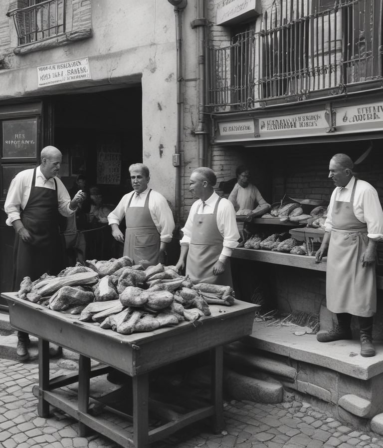 A traditional butcher shop in Calabria showcasing fresh meats.