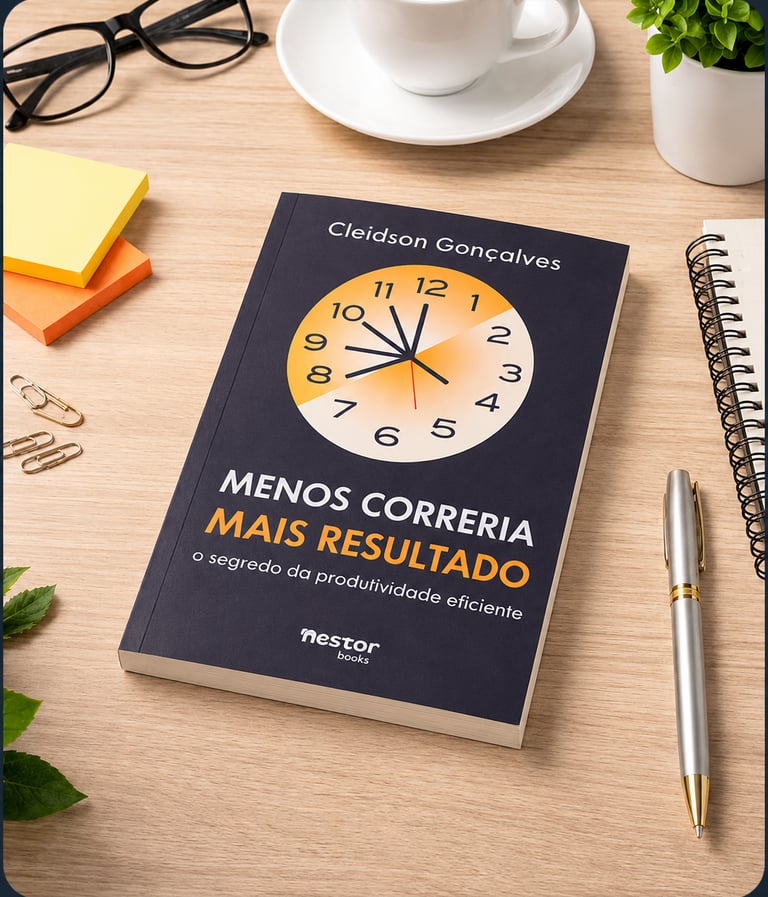 Livro Menos Correria, Mais Resultado em mesa de estudo