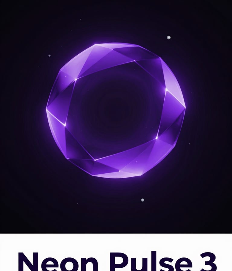 A high-concept album cover for a techno single titled 'Neon Pulse'. It features a minimalist 3D geometric orb glowing with vibrant #7A7CF1 purple light against a deep #0A0A0F black background. Subtle #E0E0EB silver light particles float around the core. Sleek, modern, and high-energy nightlife aesthetic.