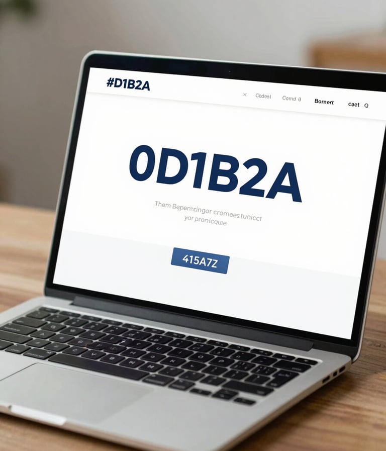 A high-end laptop sitting on a wooden desk, showing a brand guide PDF. The layout is clean and professional, featuring the color palette #0D1B2A and #415A77 prominently.