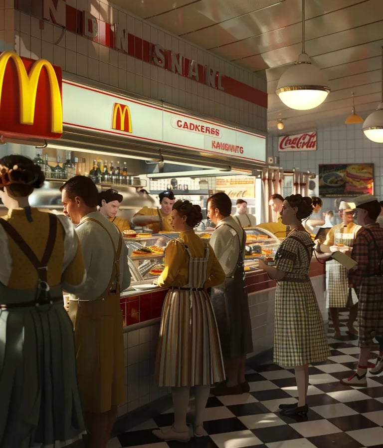1940s McDonald's restaurant, symbolizing Ray Kroc's early vision for the franchise
