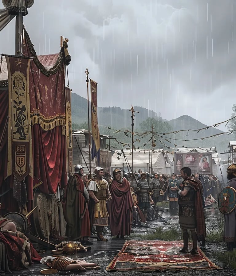 Roman Emperor Theodosius I addressing Gothic leaders during the peace negotiations in 382