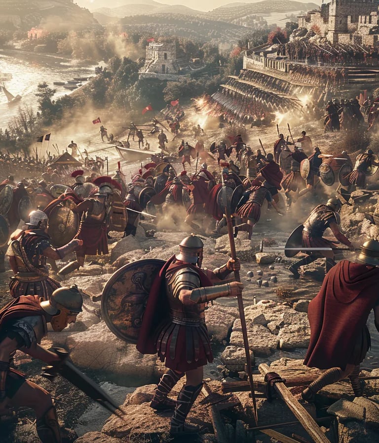 attle of Arausio, with Roman legions clashing against Germanic tribes near the Rhône River
