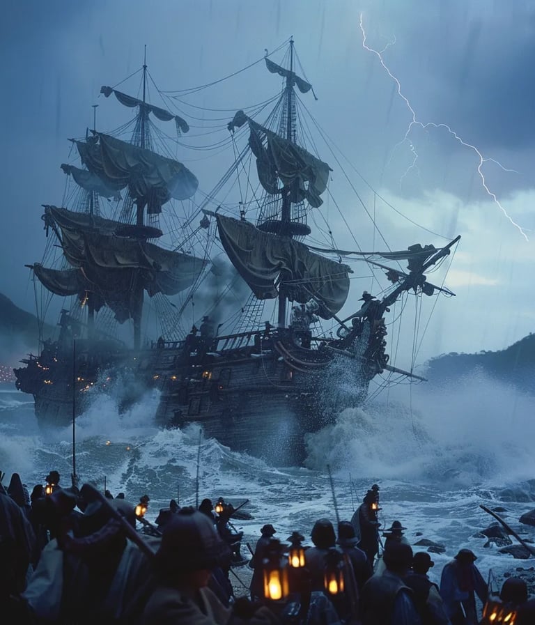 Spanish galleon San Felipe caught in a raging storm