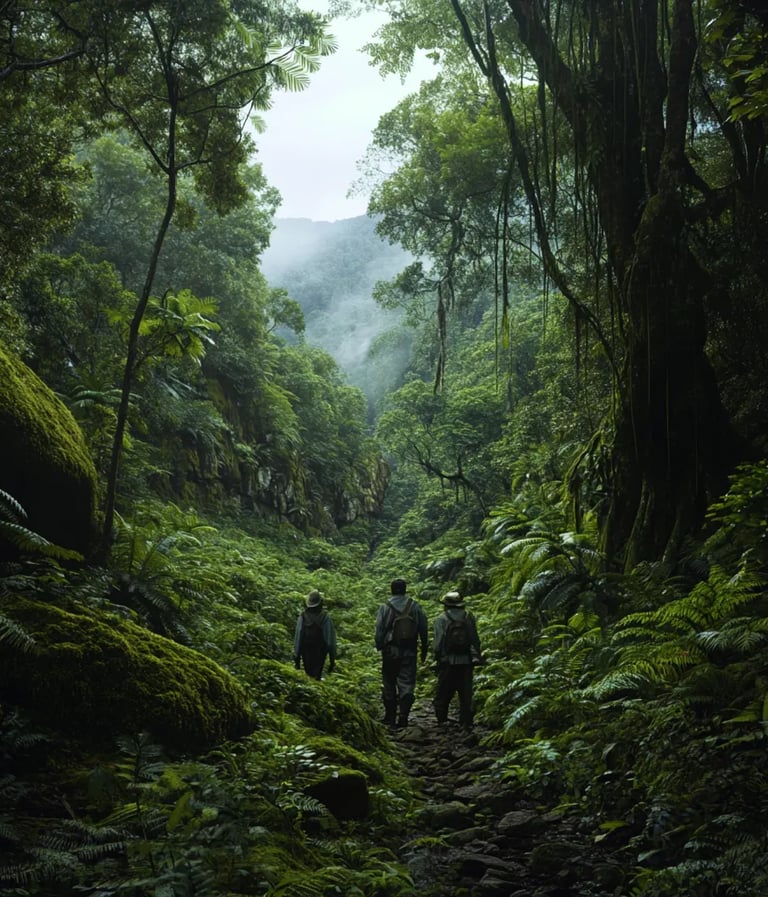 dense Honduran jungle, 1839, John Lloyd Stephens and Frederick Catherwood pushing through thick vege