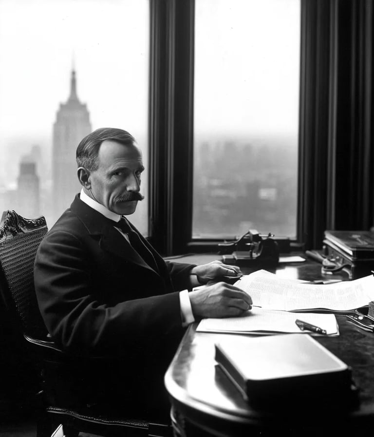 ockefeller in His Office Picture Rockefeller seated in his grand office in 1916, surrounded by dark 