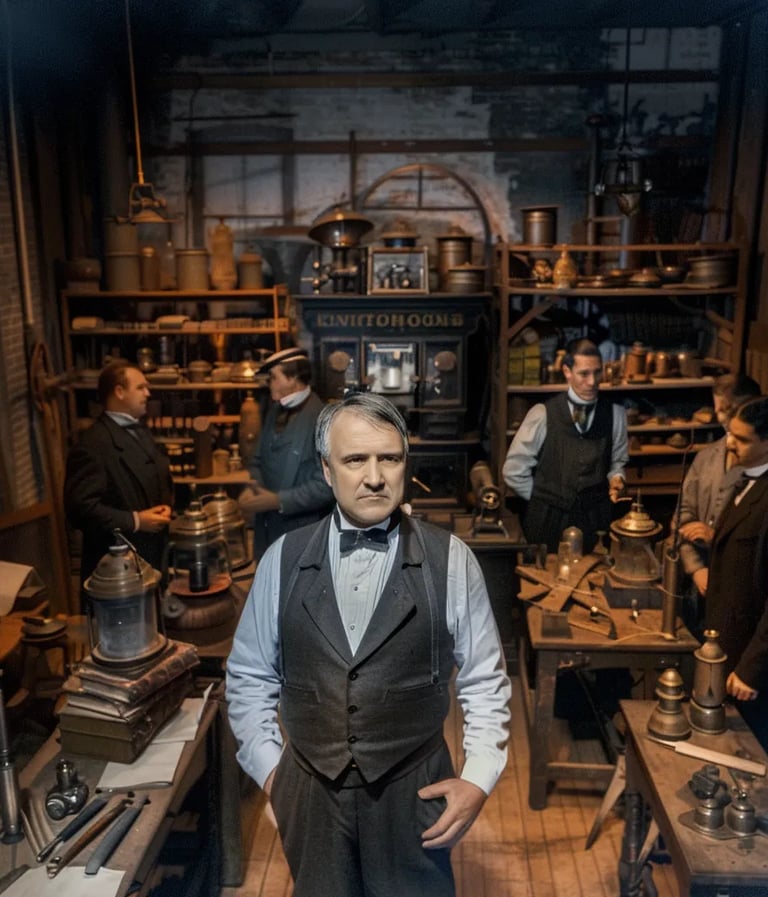 homas Edison’s laboratory, showcasing the Kinetoscope being unveiled to a small group 