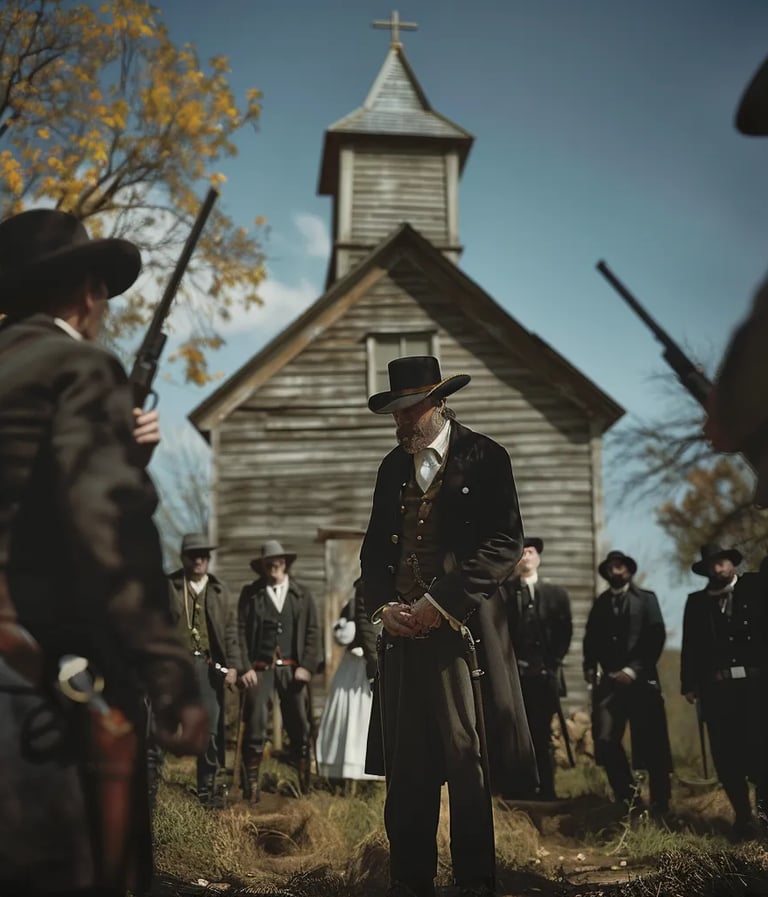 f Calvin Fairbank being seized by rough-looking Kentucky marshals outside a small church