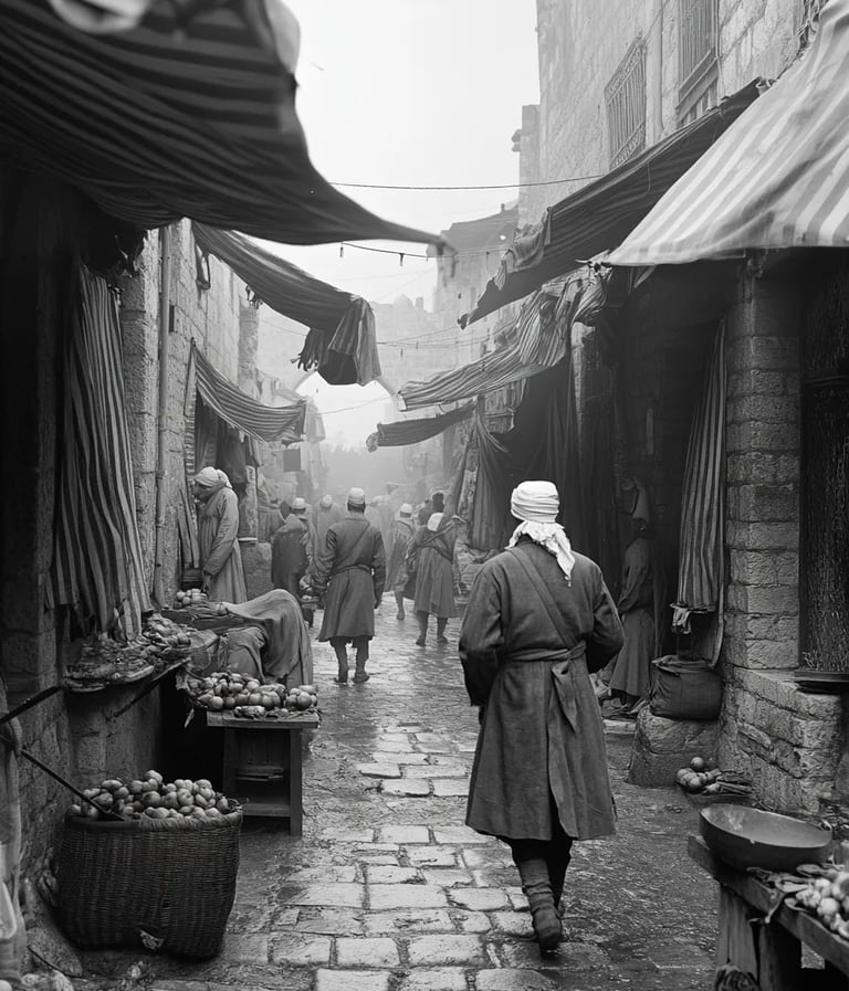 Jerusalem, 1626: narrow limestone alleys of the Old City