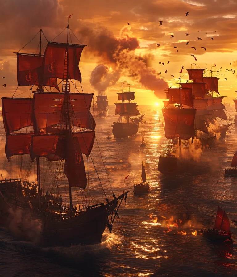 Ming warships encircling the Dutch East India Company fleet