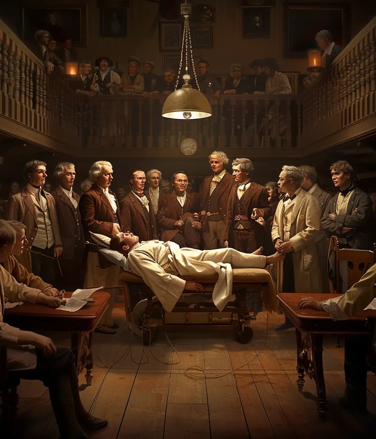 dimly lit medical theatre where Dr. Joseph Carpue performs groundbreaking plastic surgery