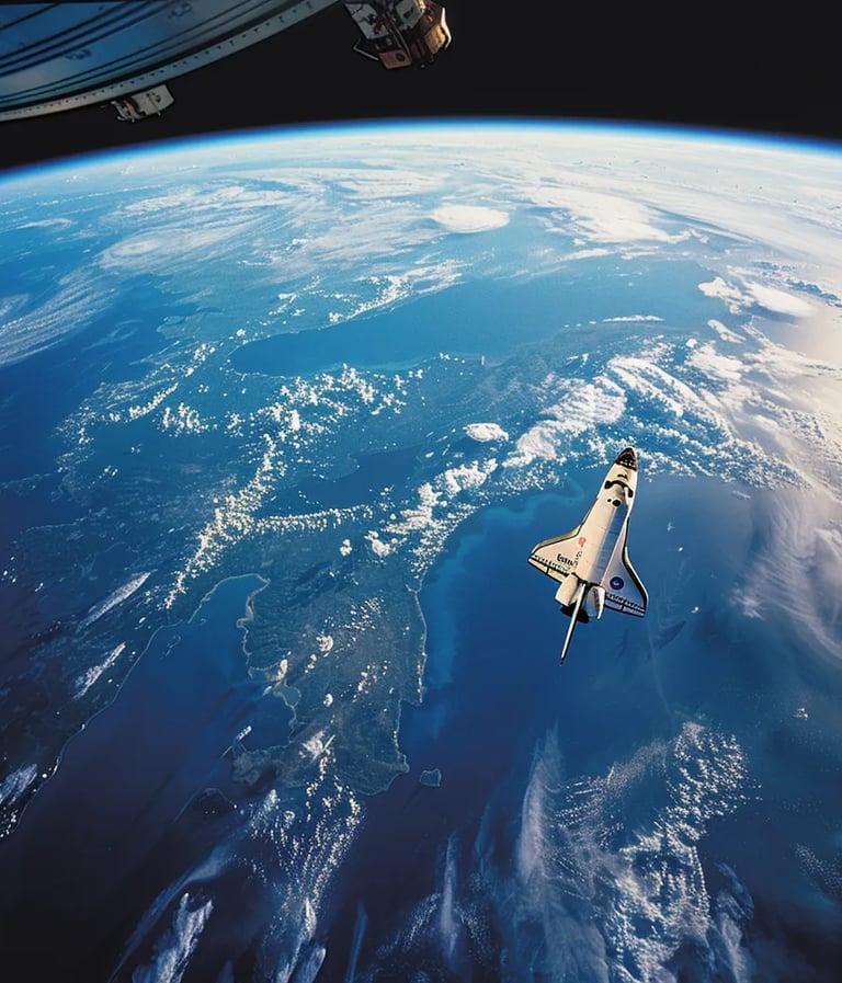Space Shuttle Challenger drifting against the backdrop of Earth