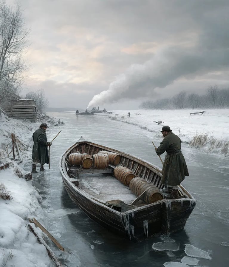 Gray December sky over the Erie Canal near Utica, 1831