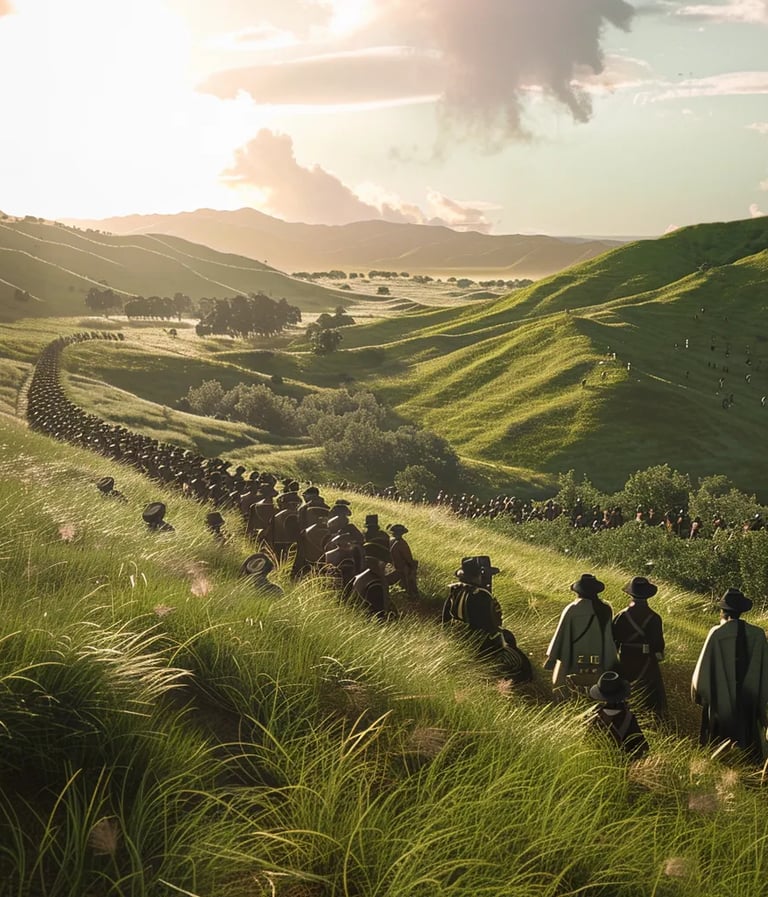 600 British troops marching into the peaceful Māori settlement of Parihaka