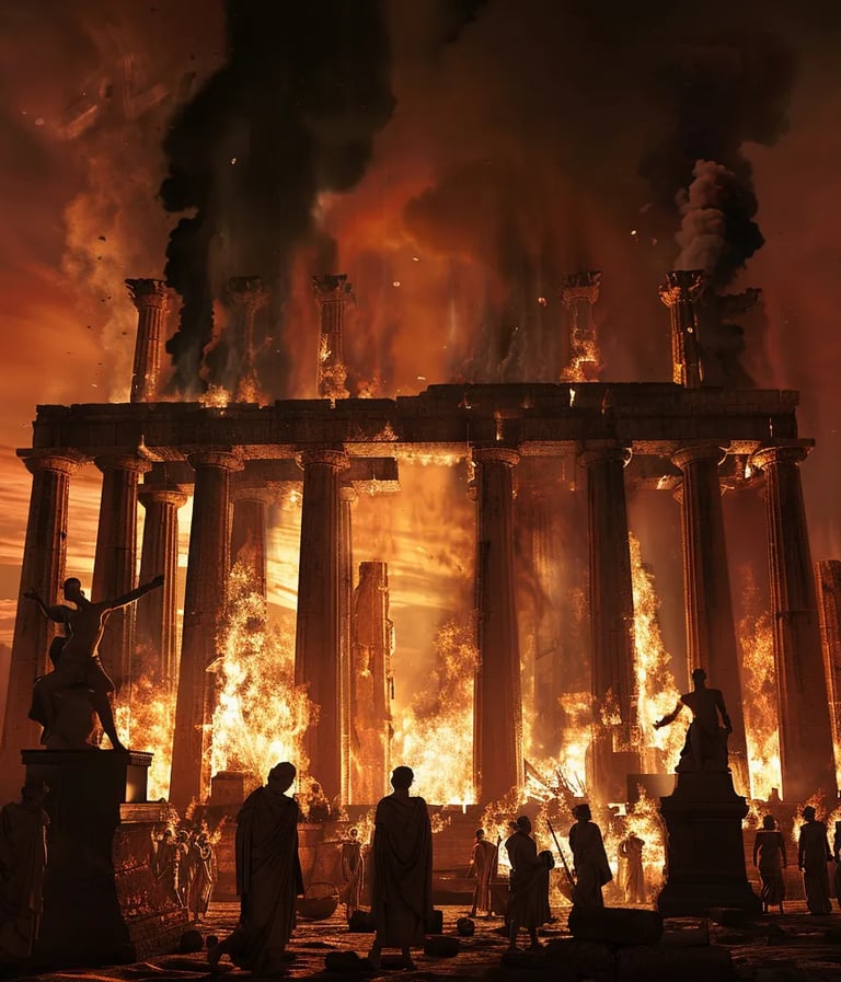 rand Temple of Apollo engulfed in raging flames