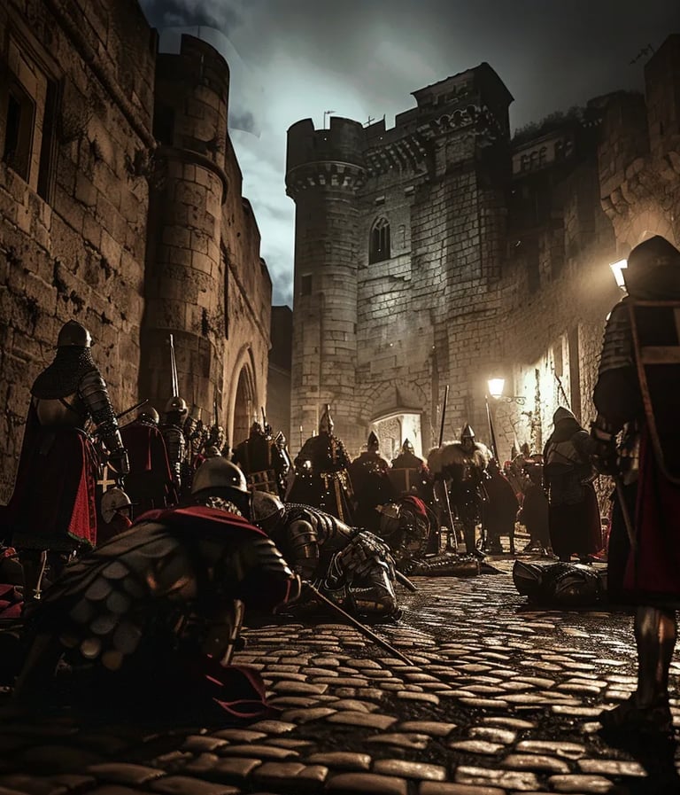 Knights Templar being forcefully taken into custody by French soldiers