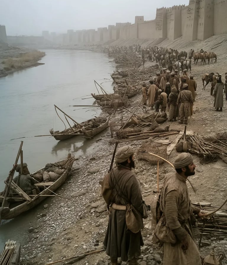 Tigris River Banks, 1401 CE: pale dawn light