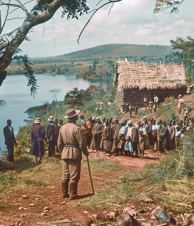 Ujiji, Tanzania, 1871 – Wide-angle shot of a small lakeside village