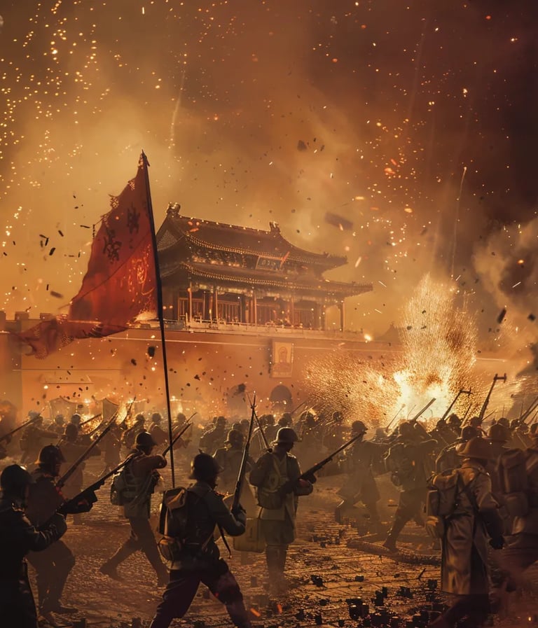of revolutionary soldiers storming the Qing military barracks at night