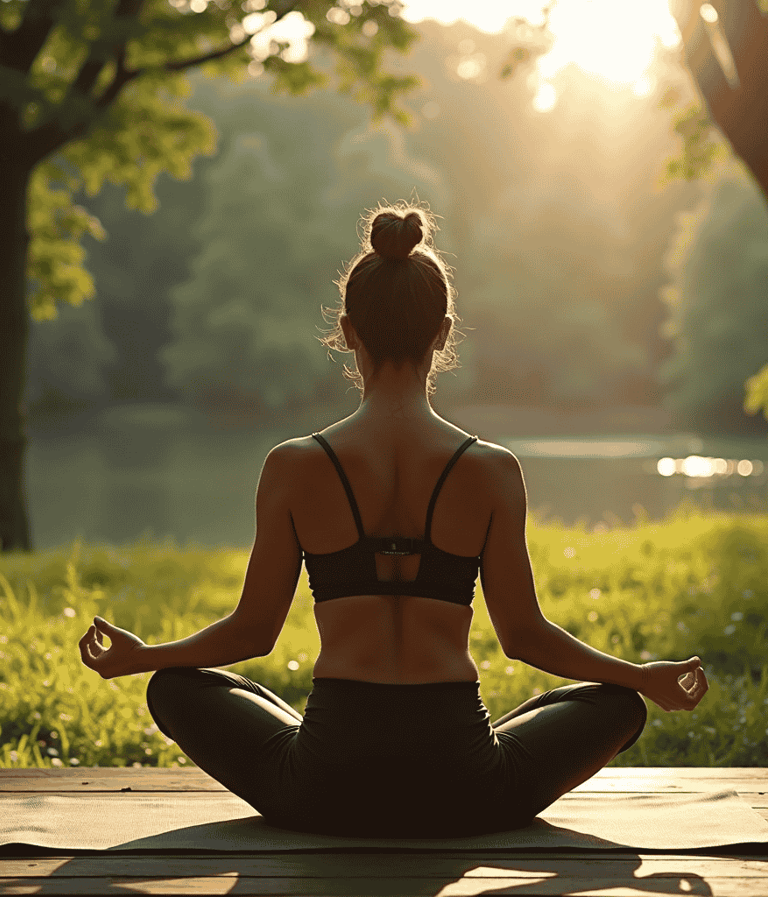 Woman practising Yoga by a lake