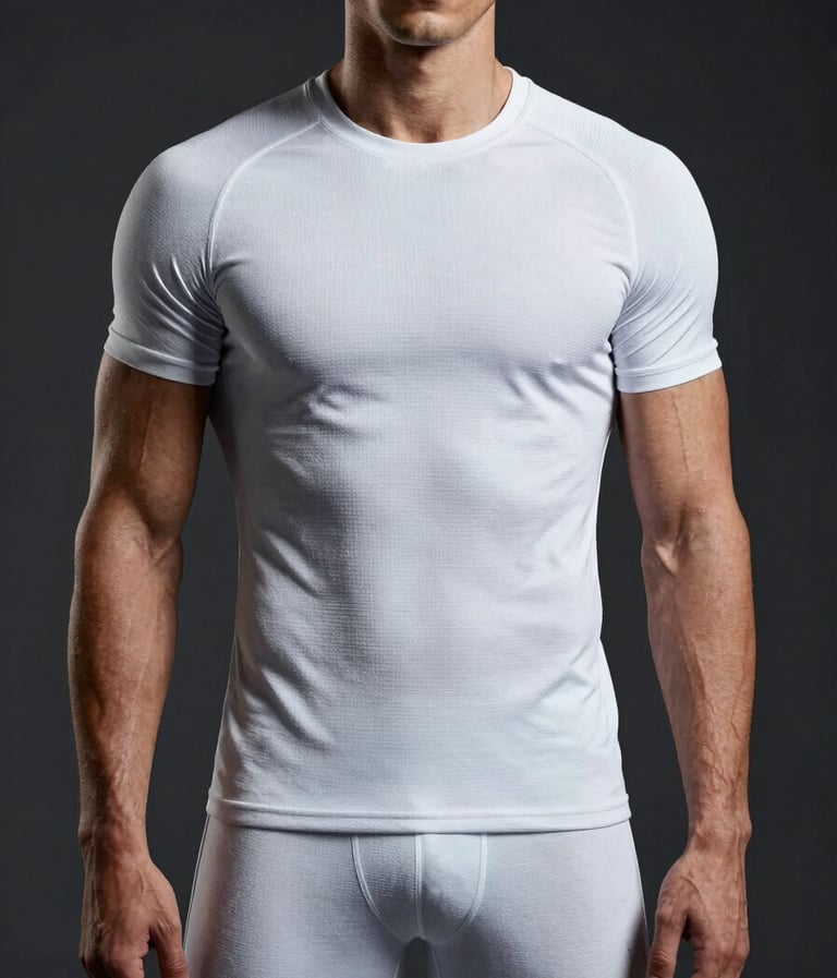 Cinematic studio portrait of a male model in crisp frost performance sportswear against a charcoal black background, sharp lighting highlighting muscle definition, editorial photography style.