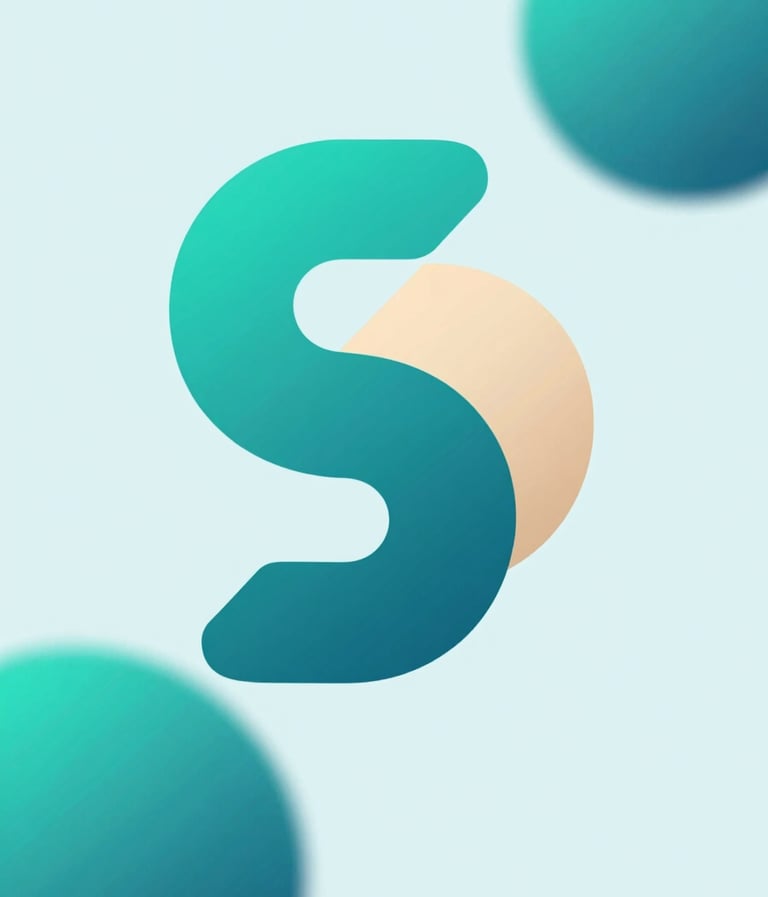 A stunning, detailed frame from an animation showing 3D abstract shapes evolving into a corporate logo. The colors include sophisticated teal blue (#2A9D8F) and soft sand (#F8F4E8) highlights against a clean, light blue (#A9BCC7) background.