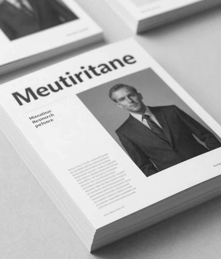 A top-down view of a stack of refined cultural magazines and research papers. The layout is clean and minimalist. Professional editorial photography. Colors feature #F1F4F2 and #293B37.