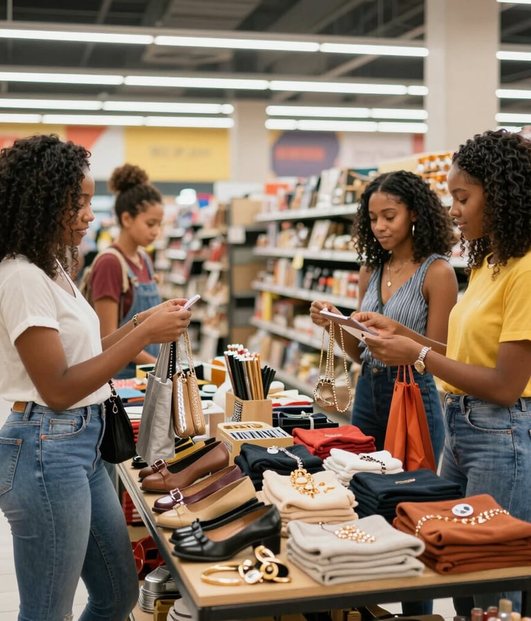 A vibrant display of trendy fashion accessories neatly arranged on a rustic wooden table.