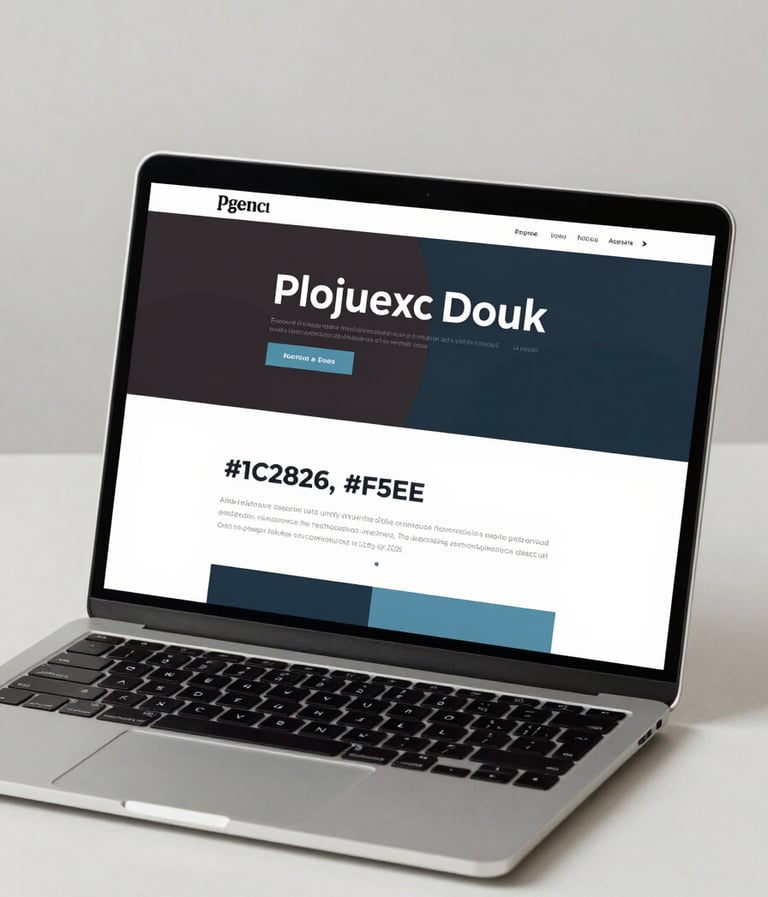 A high-resolution, minimalist shot of a sleek laptop displaying a professional web interface. The interface uses #1C2826 and #3F5E5C elements. The lighting is soft and natural, emphasizing clean lines and a professional workspace aesthetic against a neutral background.