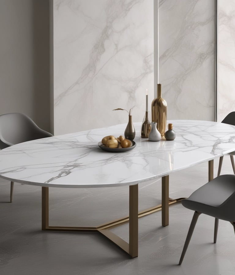 A modern blue table with a unique base.