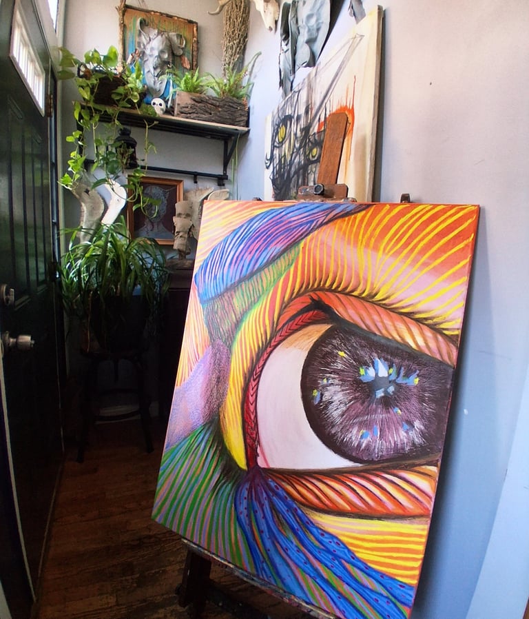 pinturta contemporanea de ojo multicolor