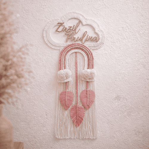 tapiz macramé arcoiris para niño o niña, nombre en mdf personalizado, tejido a mano por kaalm mx