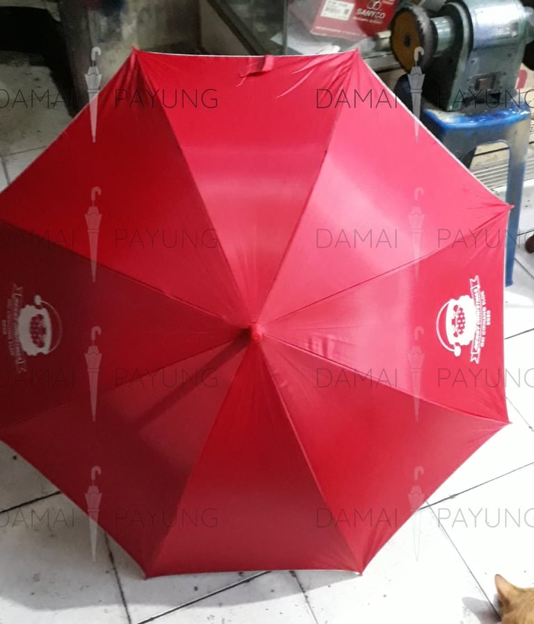 Payung promosi polos tongkat merah silver GKI atas