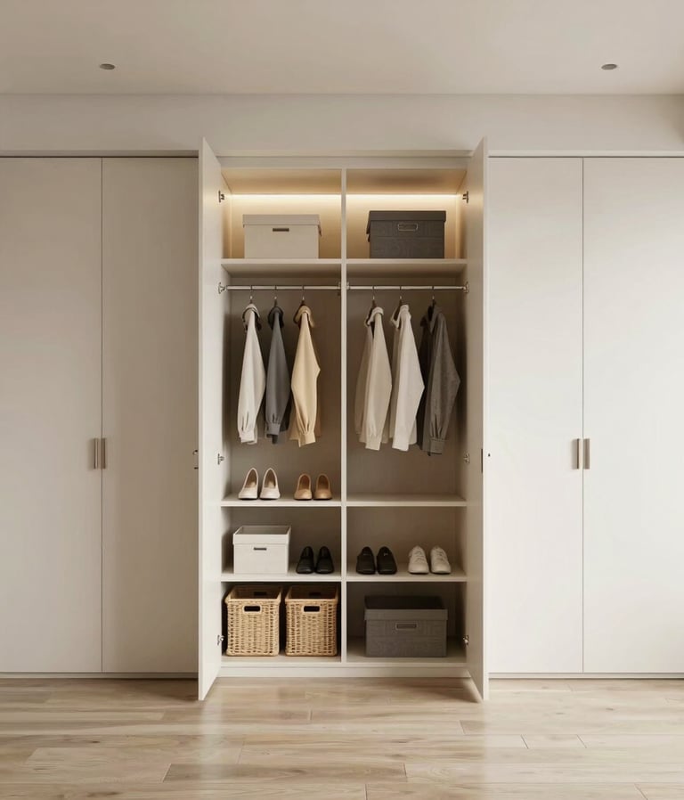 A sleek, modern living room showcasing a plush royal blue velvet sofa with gold accents.