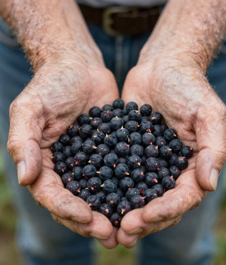 Close-up of shiny black chickpeas from Etna drying naturally in sunlight.