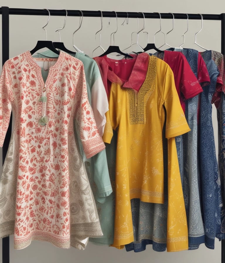 A vibrant display of colorful casual shirts neatly arranged on wooden hangers.