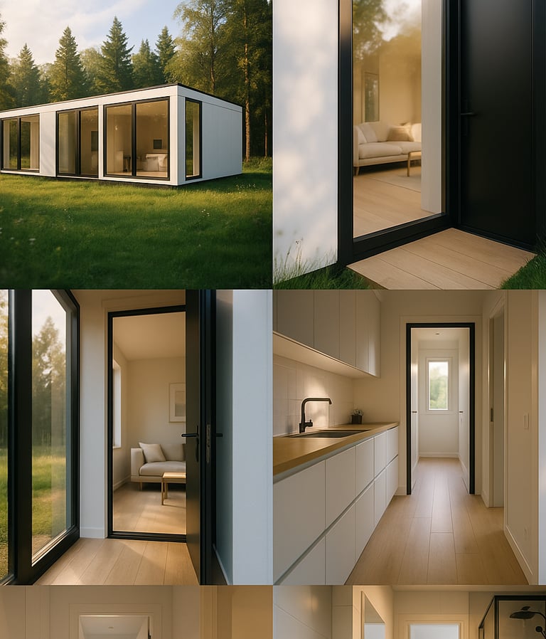 a series of four different images of a house