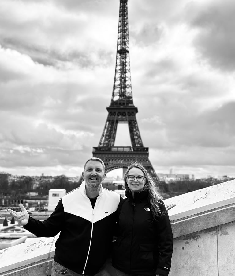 Us in Paris in February. It's a great time to visit.