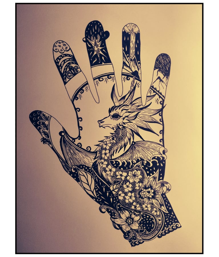 handgetekend draak krachtdier symbool