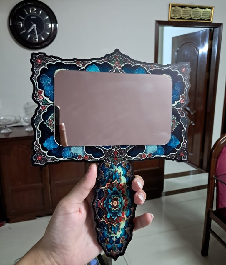 UV printing on custom cutout hand mirror (Front)