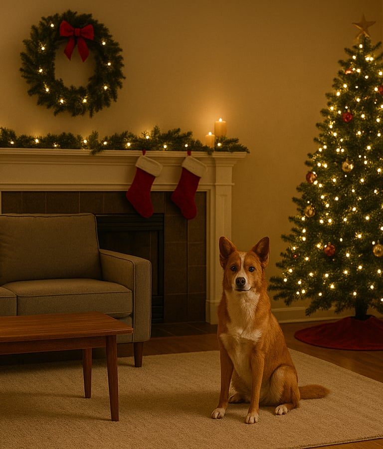 Christmas décor arranged safely away from pets.