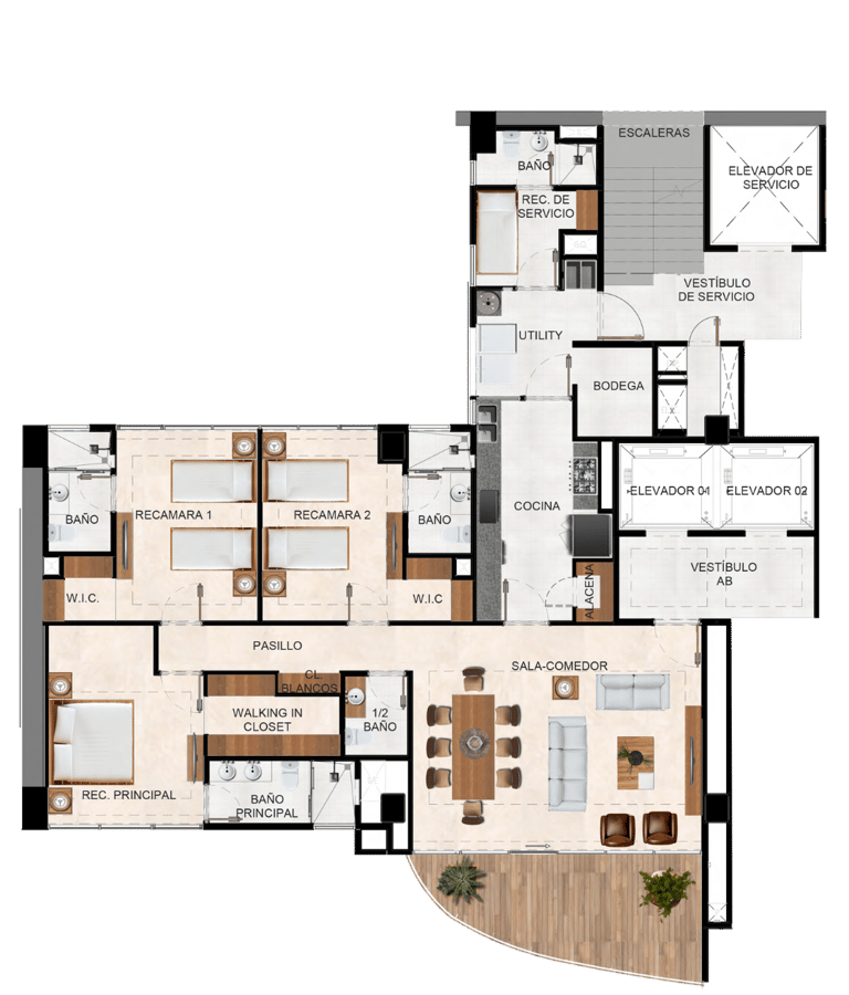 Plano de departamento con vista al campo de golf Bosque Real
