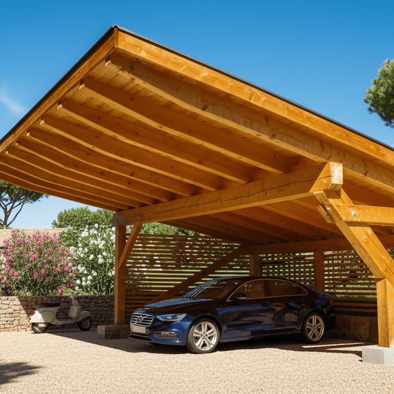 Carport/abris voiture autoportant charpente ardeche aubenas photovoltaïque