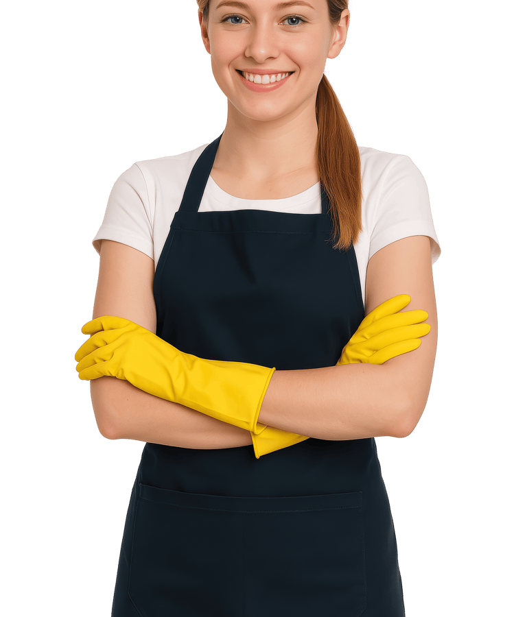 Pracownica firmy sprzątającej w Gdańsku i Trójmieście, gotowa do pracy.