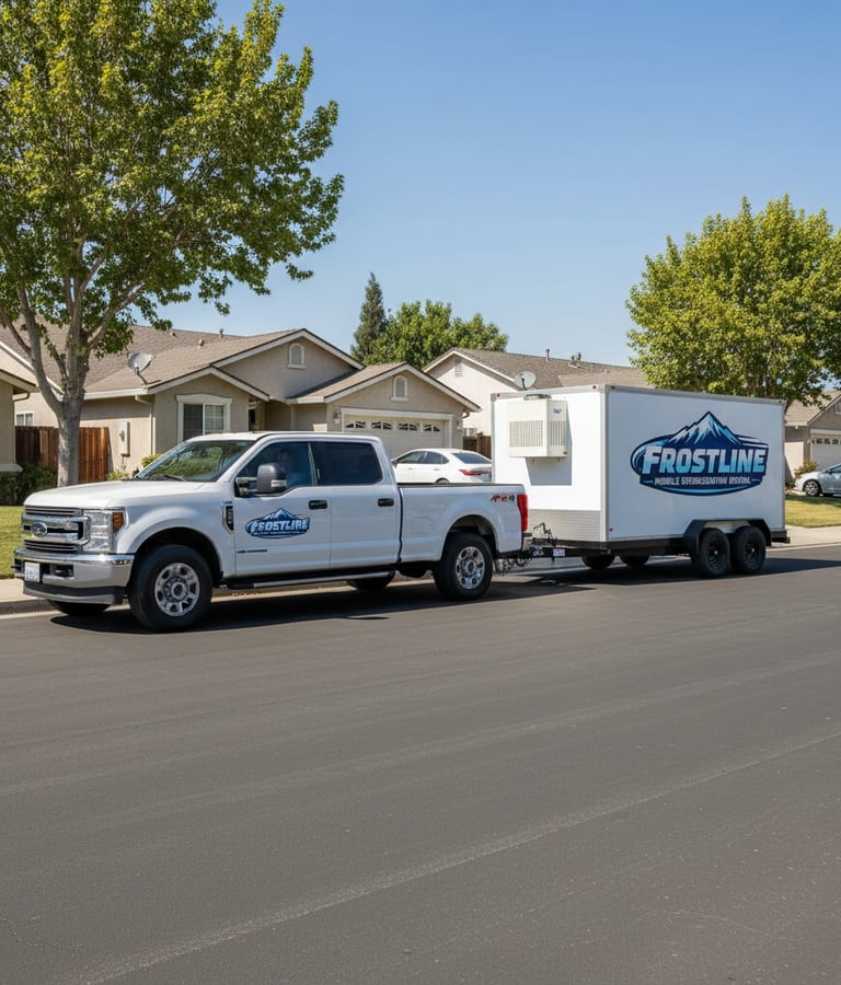 Refrigerated trailer rental Los Angeles with mobile cold storage and  freezer capability