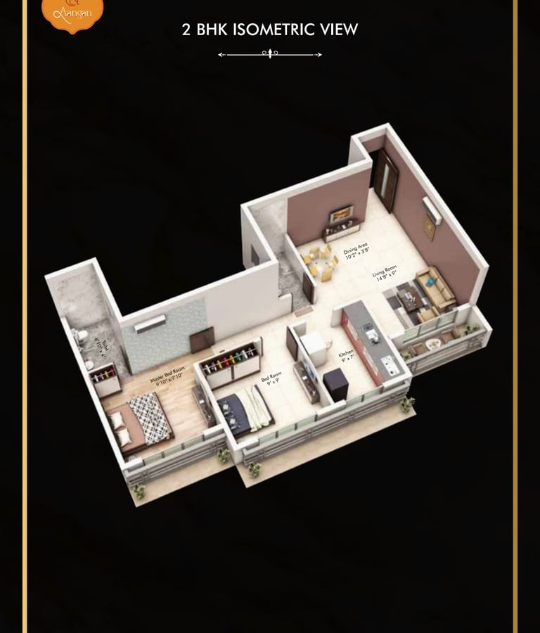 2 BHK flat floor plan at Shree Aangan Panvel near Hiranandani Fortune City