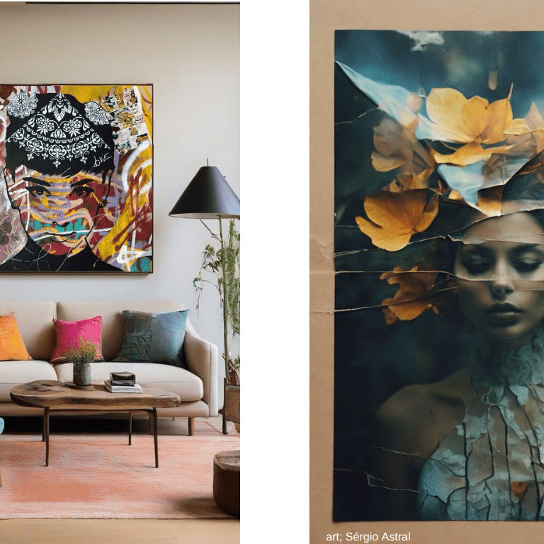 Obras de Arte emolduradas em uma Sala de Exposição