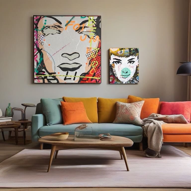 Pop-art em casa: quadro na parede da sala com um estilo moderno e divertido