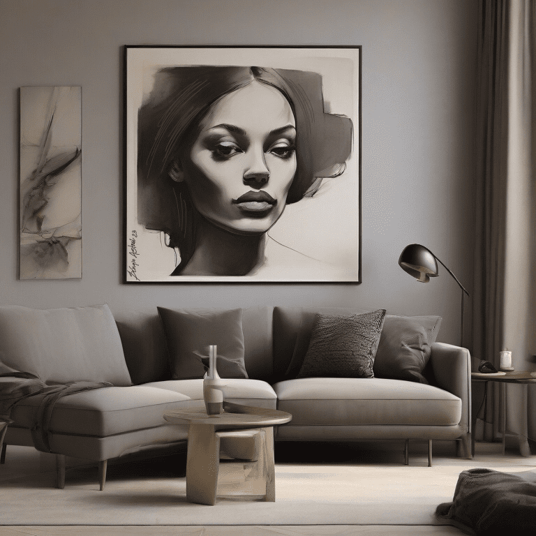 Quadro na parede da sala com decoração moderna e vibrante, adicionando um toque de art contemporânea